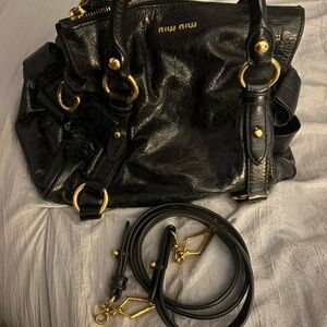 Miu Miu Black Shoulder Bag with Gold Details